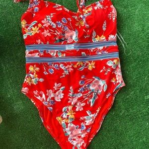 Jessica Simpson Red Floral one piece bathing suit- Size Medium. Basically new!